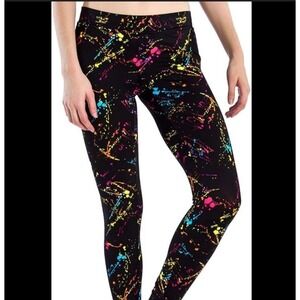 Tipsy Elves Womens Leggings Size Small Black Pink Neon 80s Paint Splatter‎